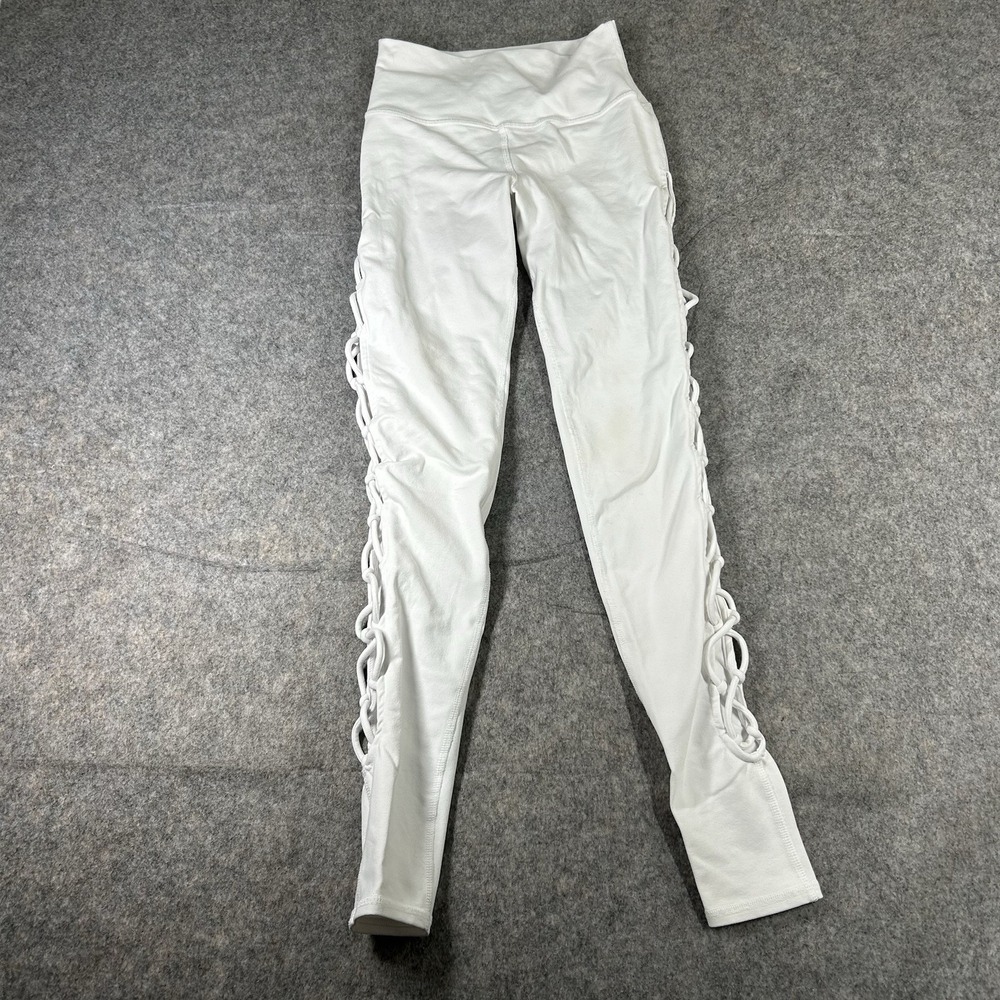 ALO Yoga High Line Lace Up Leggings Women's XS High Rise Cut Out Caged White